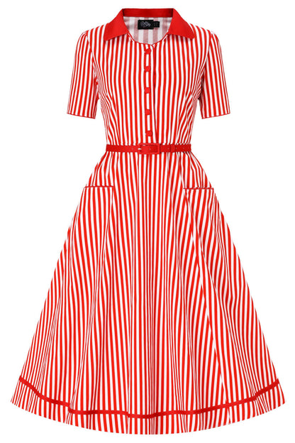 Mabel Striped Midi Shirt Dress In Red