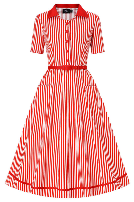 Mabel Striped Midi Shirt Dress In Red
