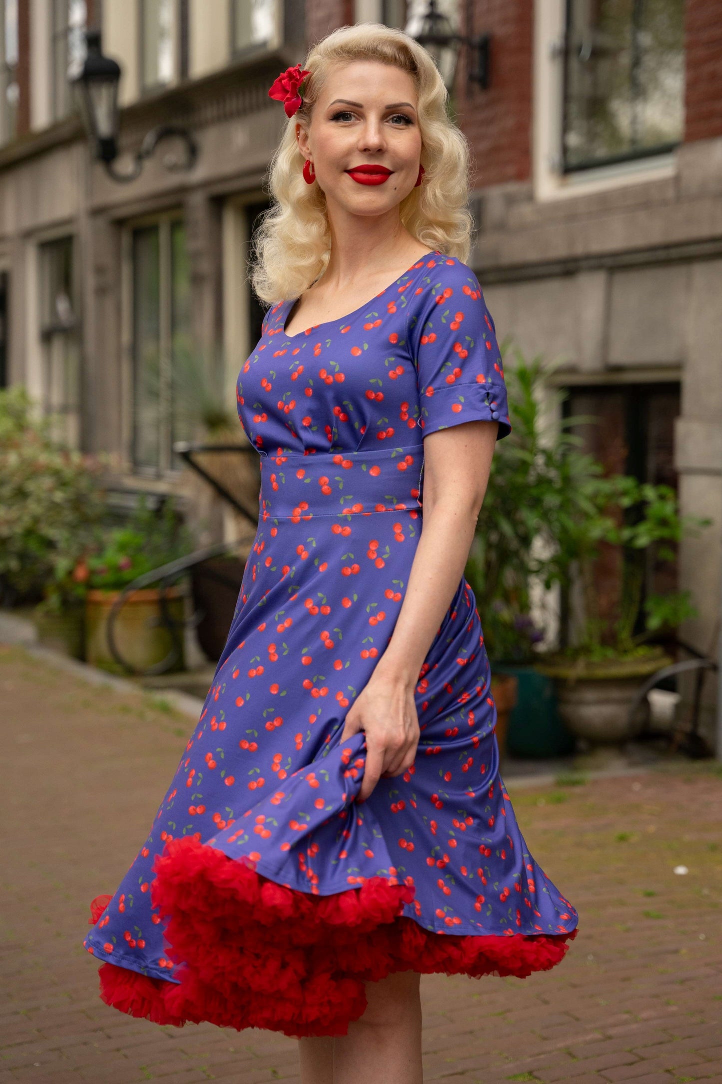 Brenda Blue Cherry Flared Dress
