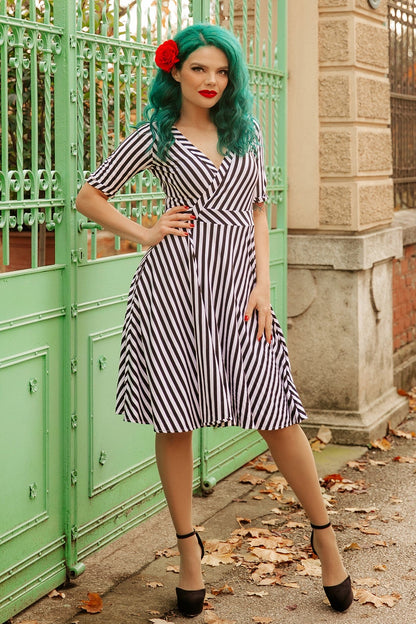 Matilda Black & White Striped Knit Wrap Dress