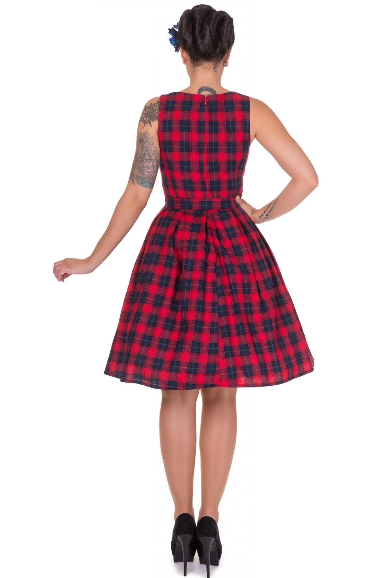 Annie Retro Check Swing Dress in Red-Blue
