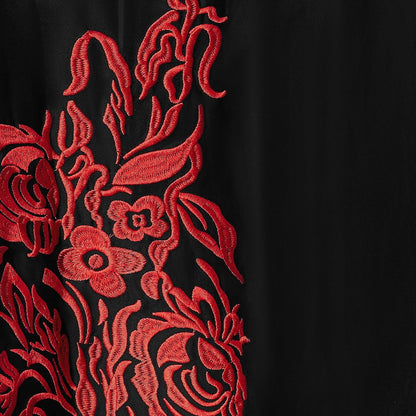 Annie Embroidered Roses Swing Dress in Black-Red