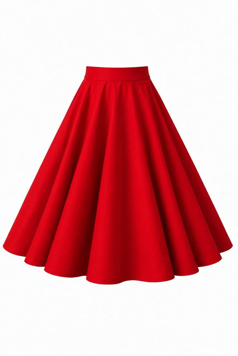 Maisie Red Plain Full Circle Swing Skirt