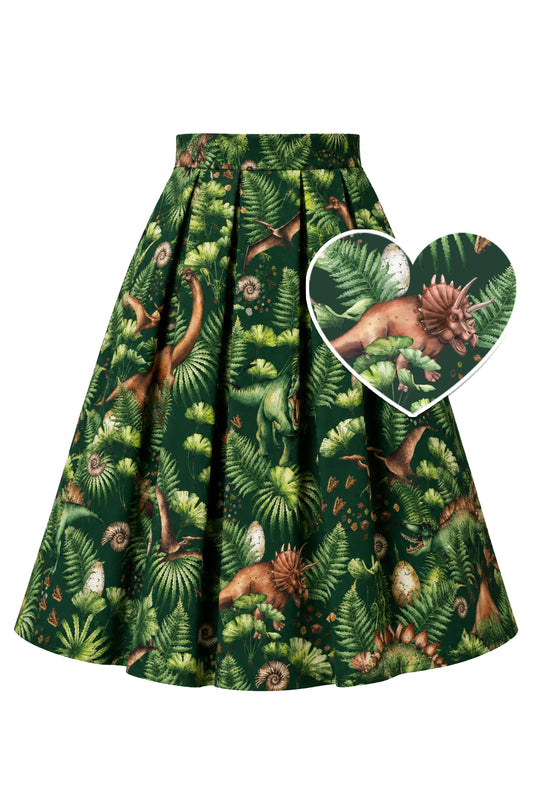 Aisley Green Dinosaur Pleated Skirt