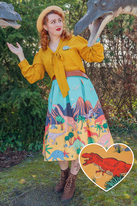 Aisley Dinosaur Extinction Pleated Midi Skirt