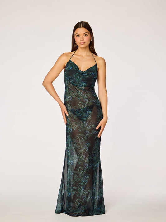 NAYA - Sheer Low Back Maxi Dress • Dark Jungle