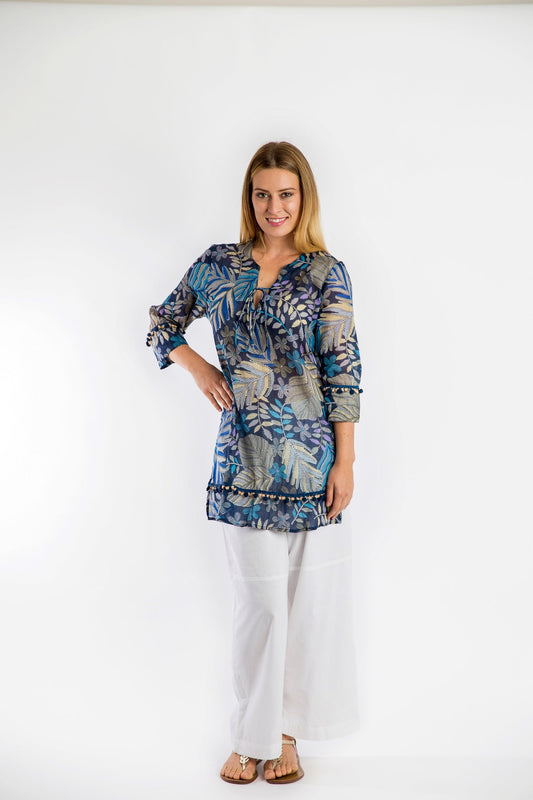 Kurta Style Top in Blue Fern