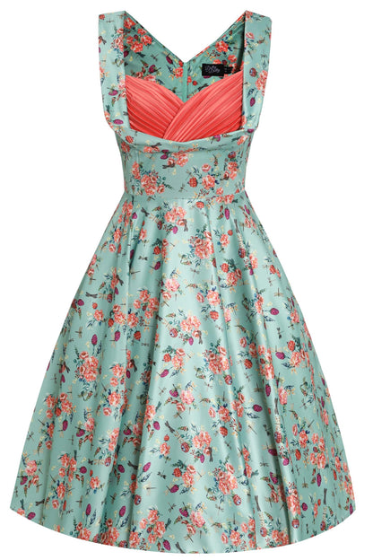 Grace Green Floral Dragonfly Pleated Bust Dress