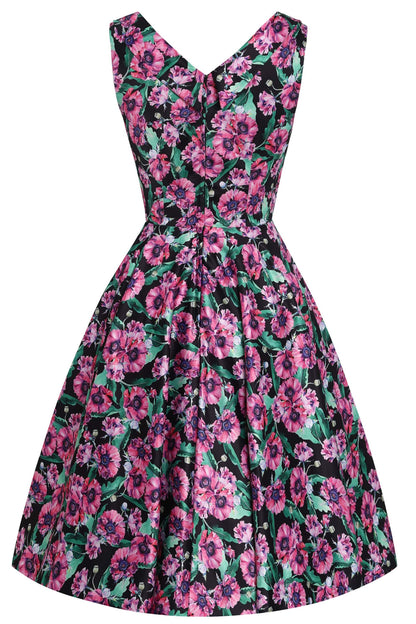 Grace Purple Poppy Pleated Bust Dress