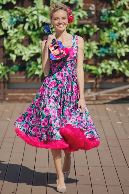 Grace Purple Poppy Pleated Bust Dress