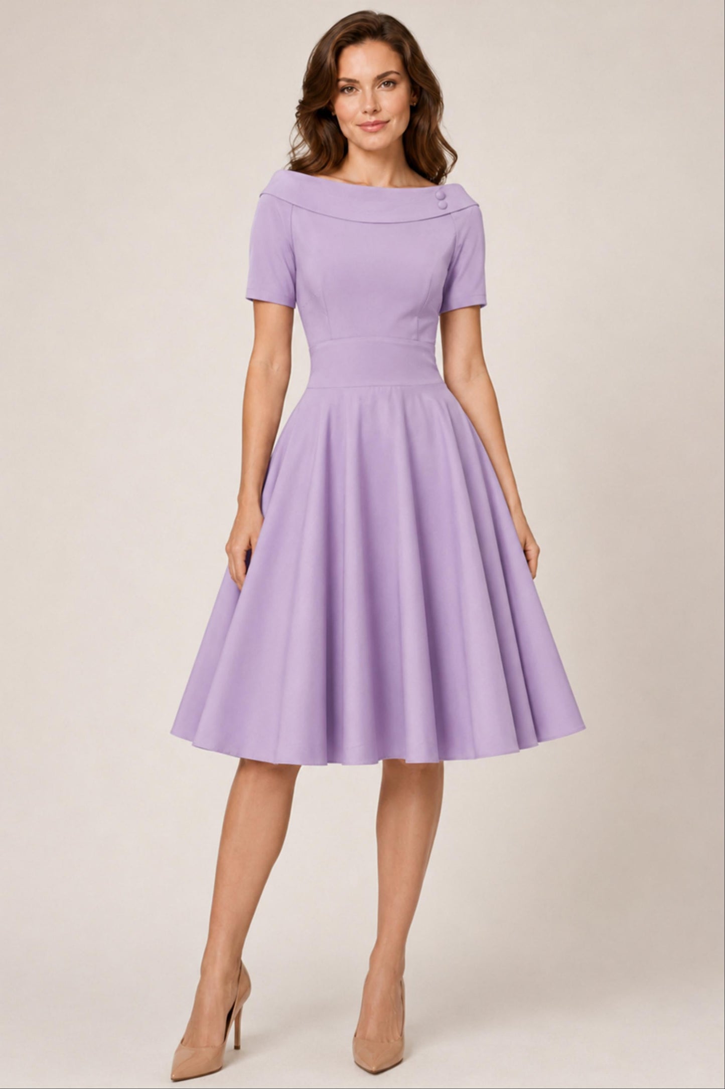 Darlene Lilac Roll Collar Circle Dress