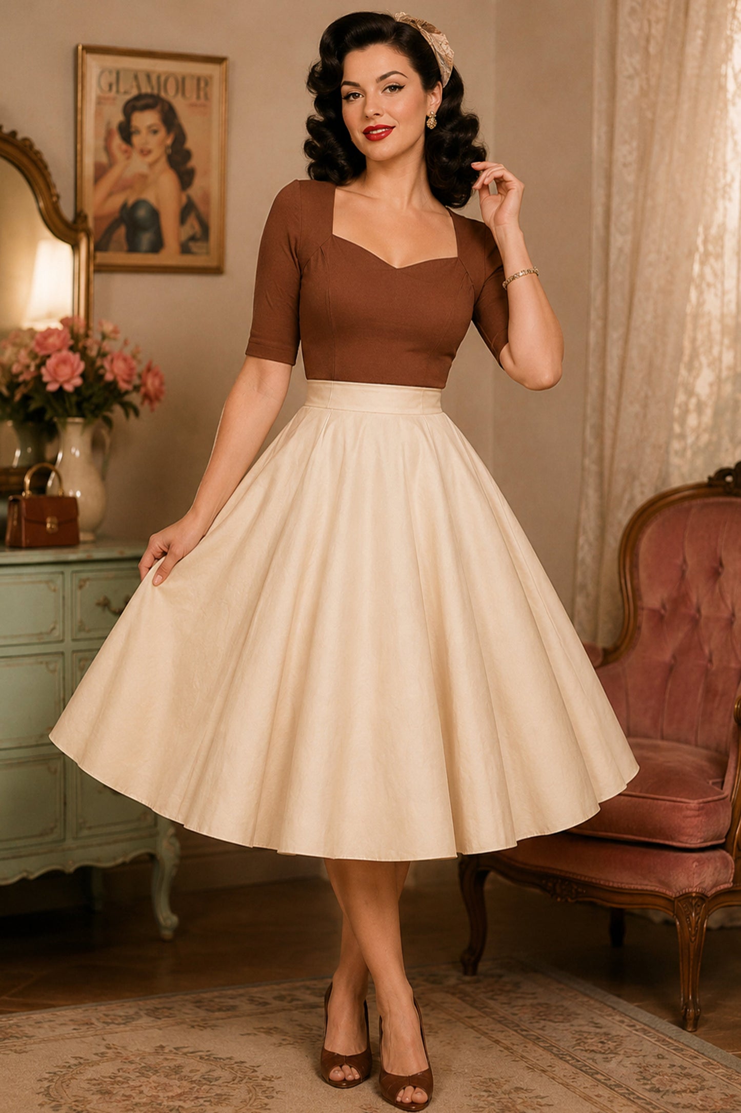 Anne Brown Elbow-Sleeve Top