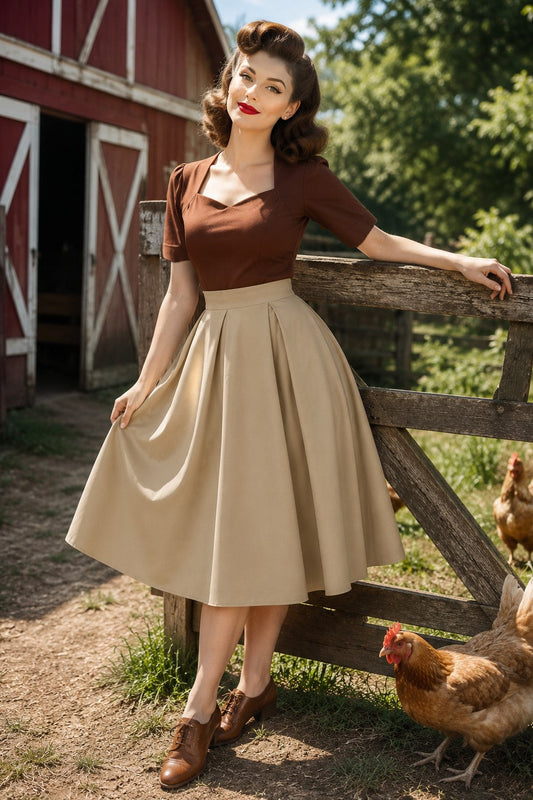 Aisley Beige Plain Pleated Skirt