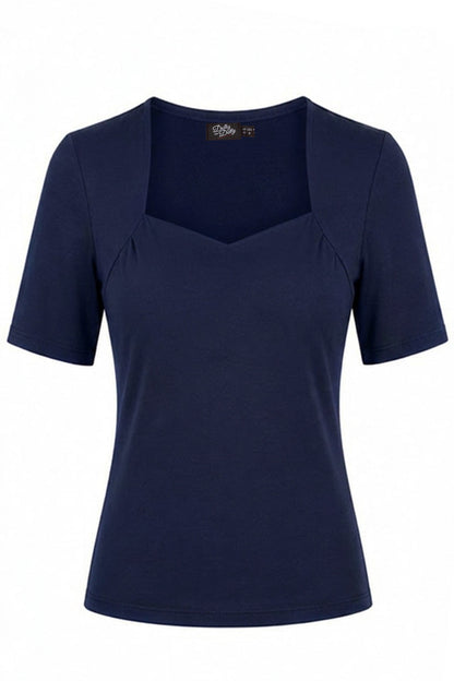 Anne Navy Blue Elbow-Sleeve Top