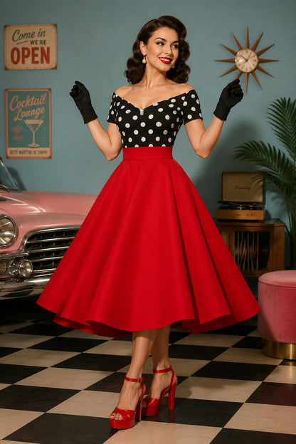 Lilian Polka Dot Off-Shoulder Top In Black