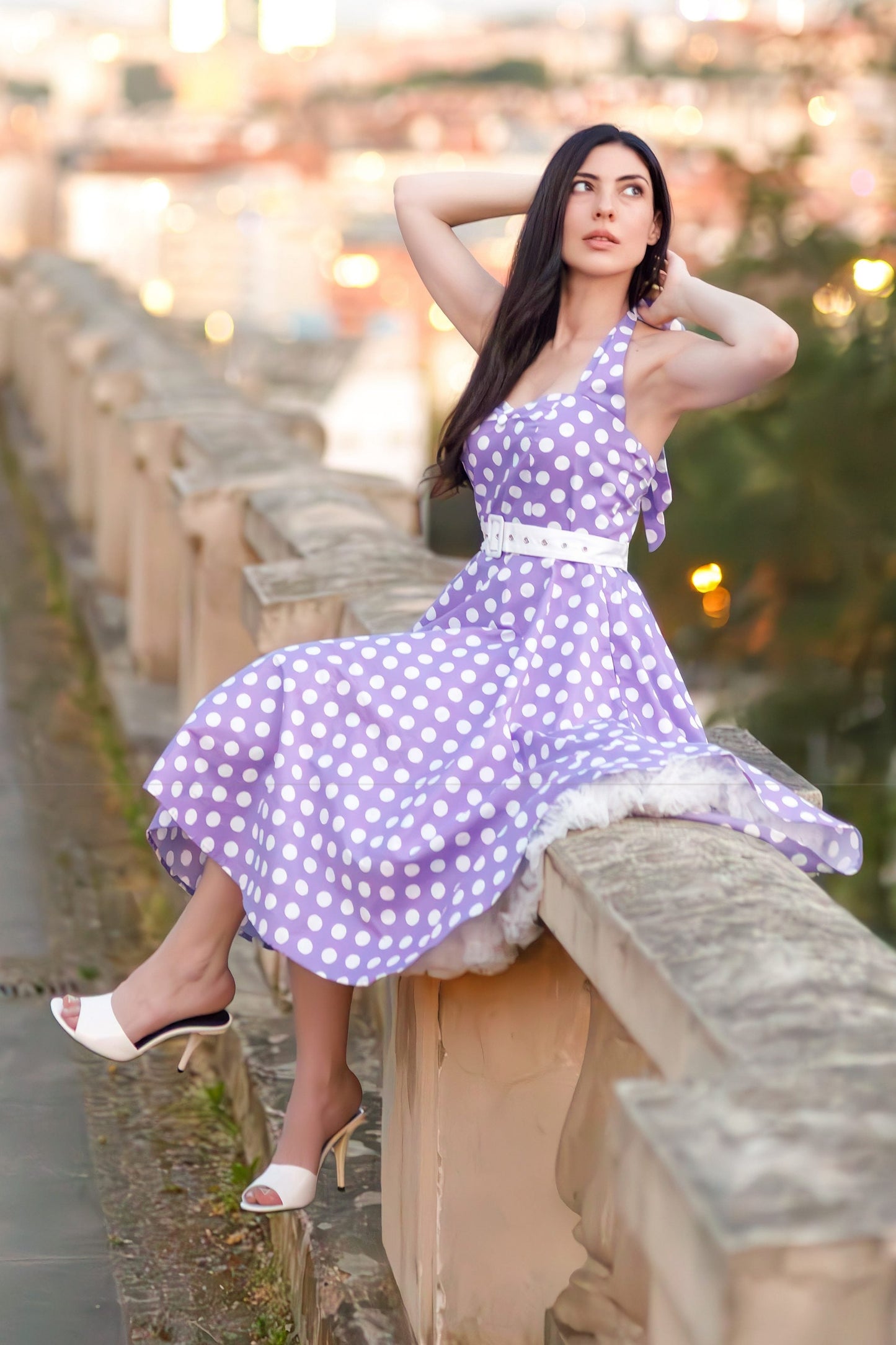 Daisy Lilac Polka Dot Halter Dress
