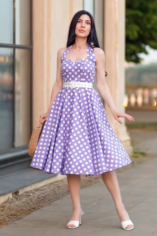 Daisy Lilac Polka Dot Halter Dress