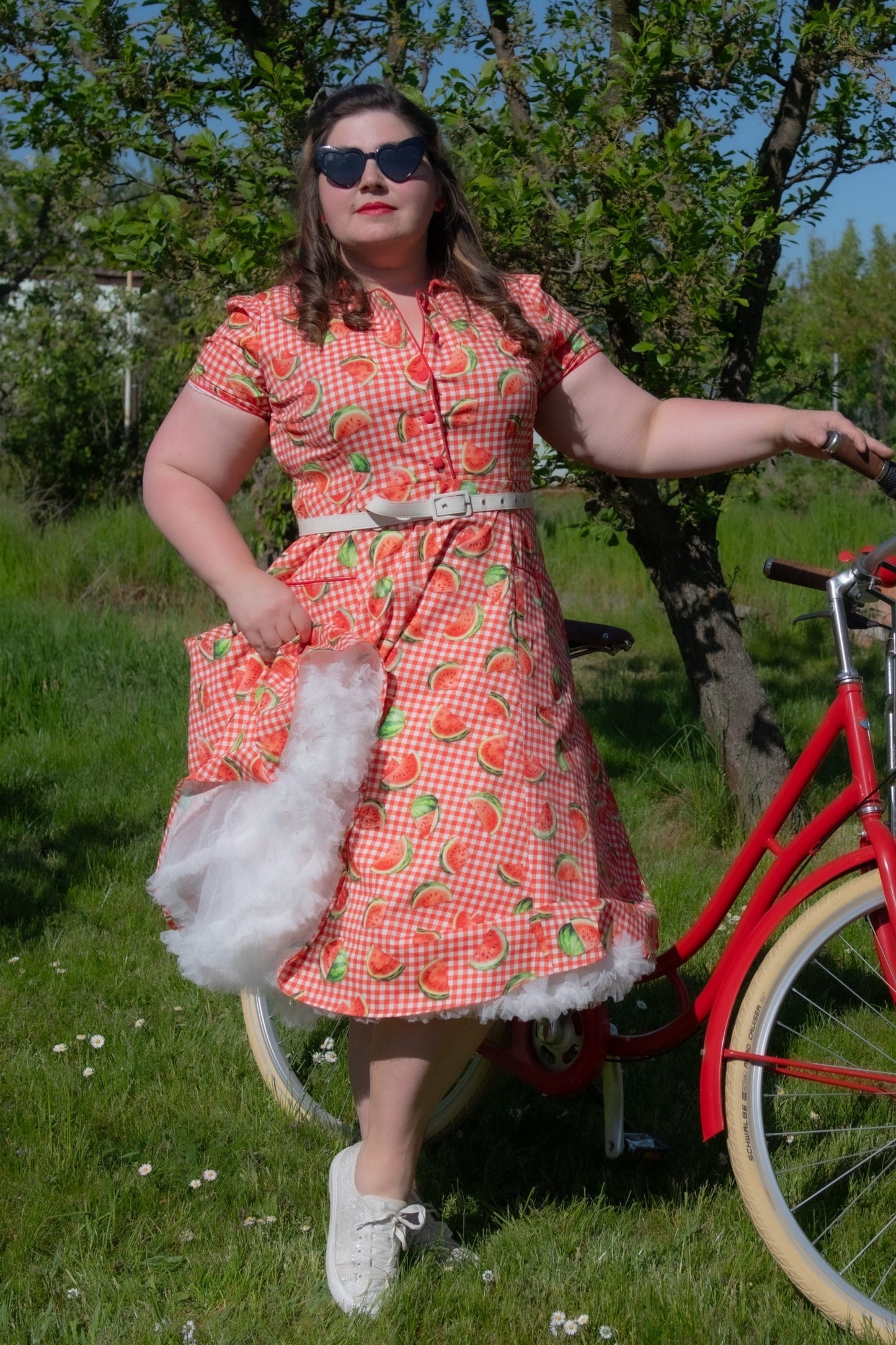 Mabel Watermelon Gingham Midi Shirt Dress