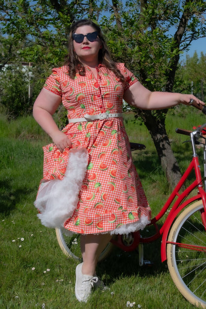 Mabel Watermelon Gingham Midi Shirt Dress