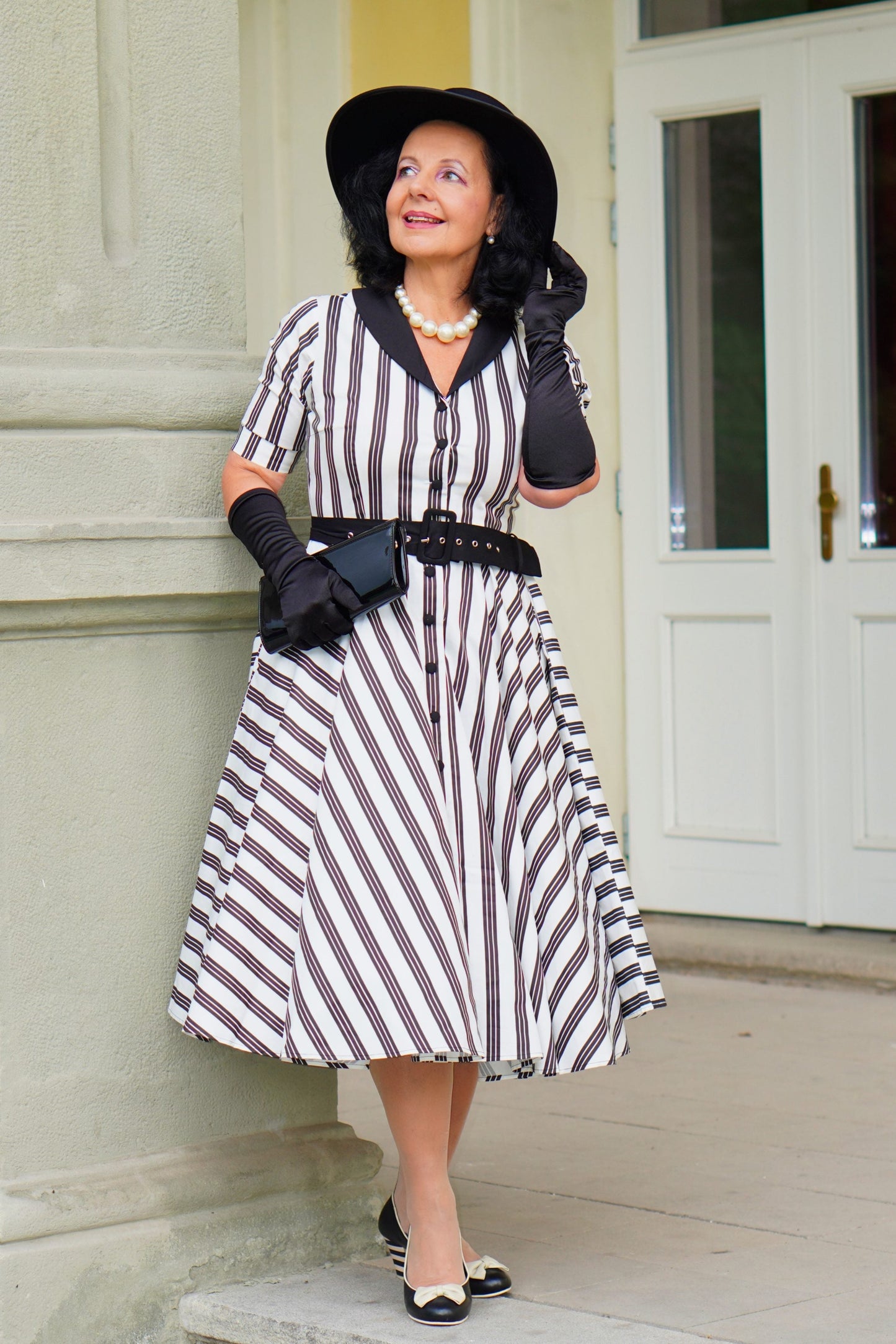 Mollie Black Thin Striped Full Circle Shirt Dress