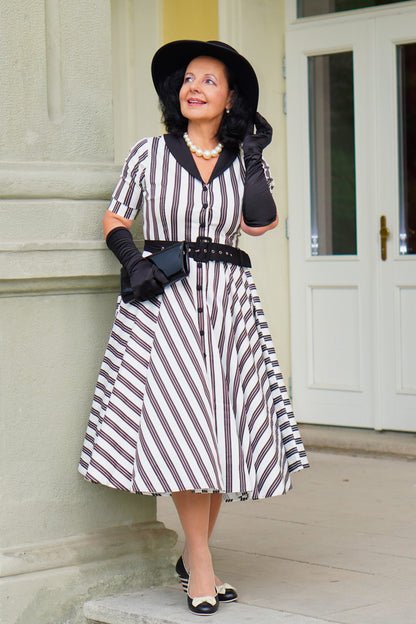 Mollie Black Thin Striped Full Circle Shirt Dress