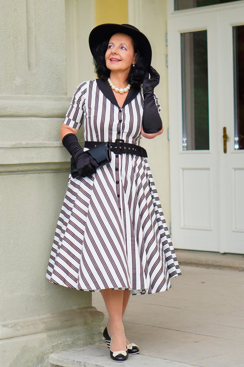 Mollie Black Thin Striped Full Circle Shirt Dress