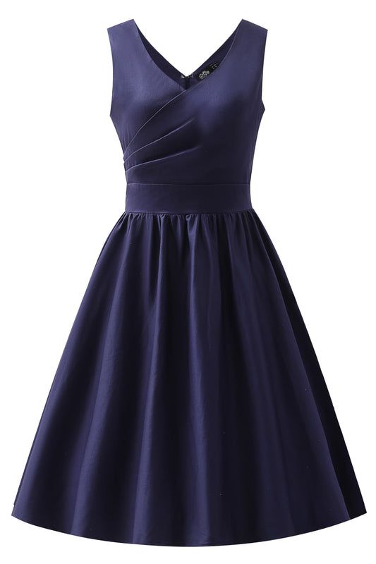 May Navy Blue V-Neck Swing Dress
