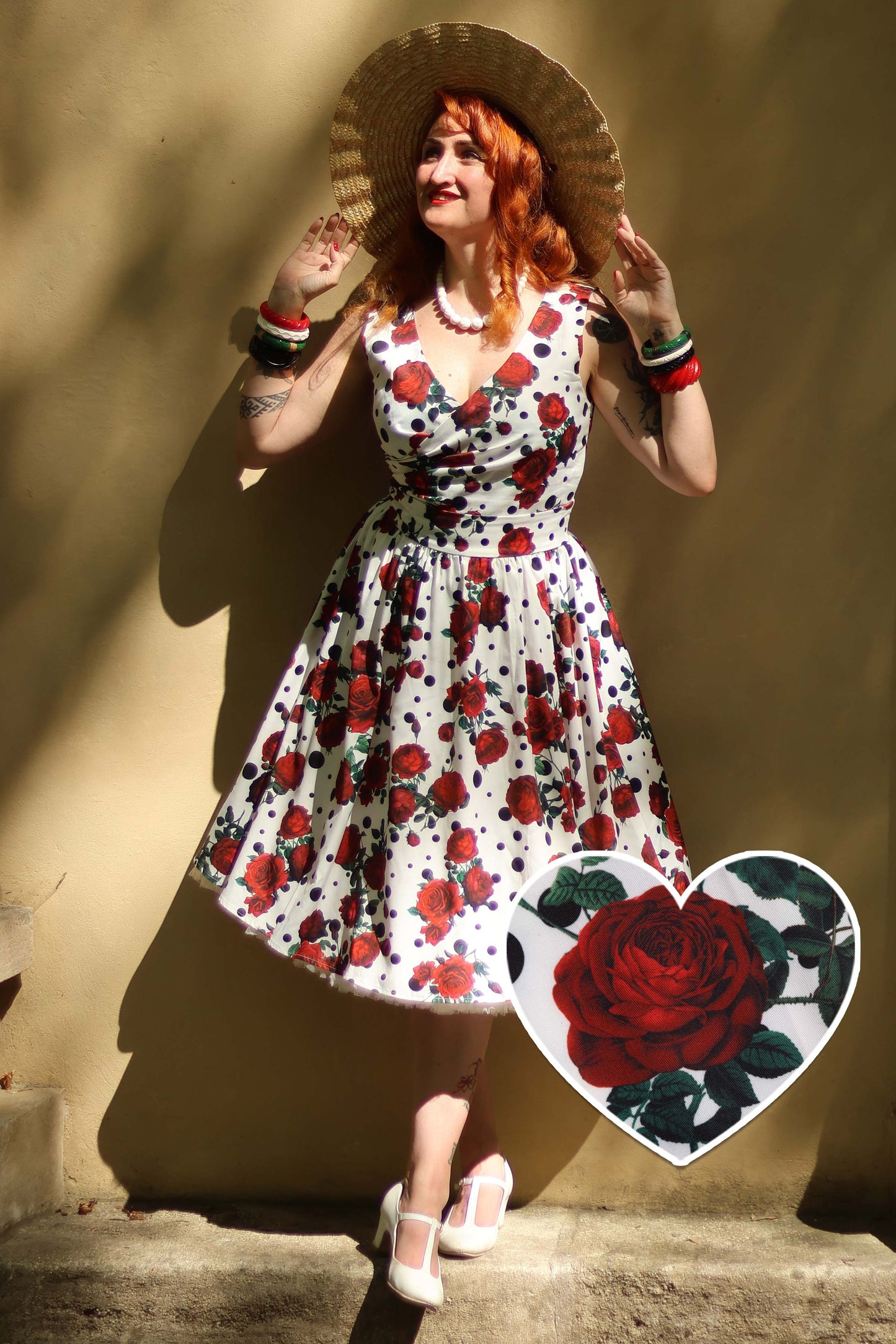 May Retro Rose & Polk Dot Circle Dress