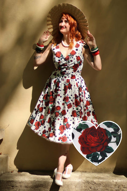 May Retro Rose & Polk Dot Circle Dress