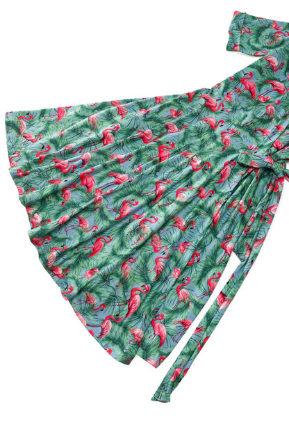 Matilda Flamingo Wrap Dress in Blue