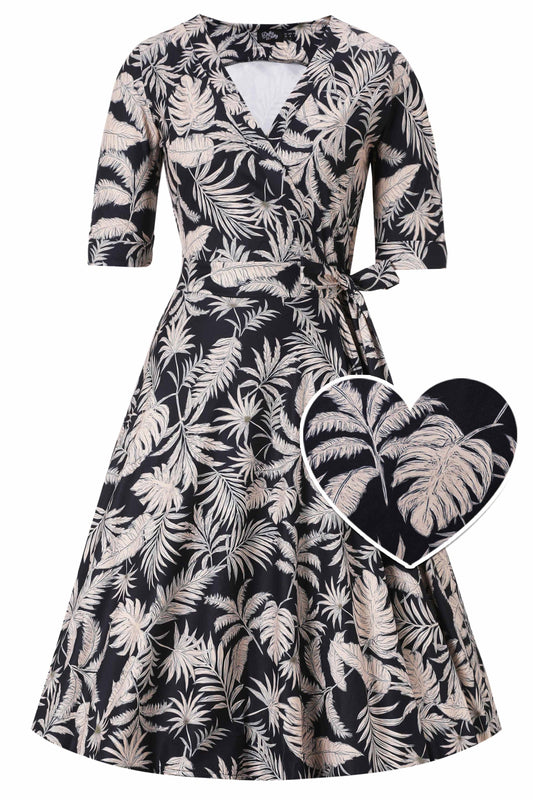 Matilda Palm Tree Wrap Dress in Navy Blue