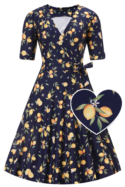Matilda Dark Blue Lemon Wrap Dress