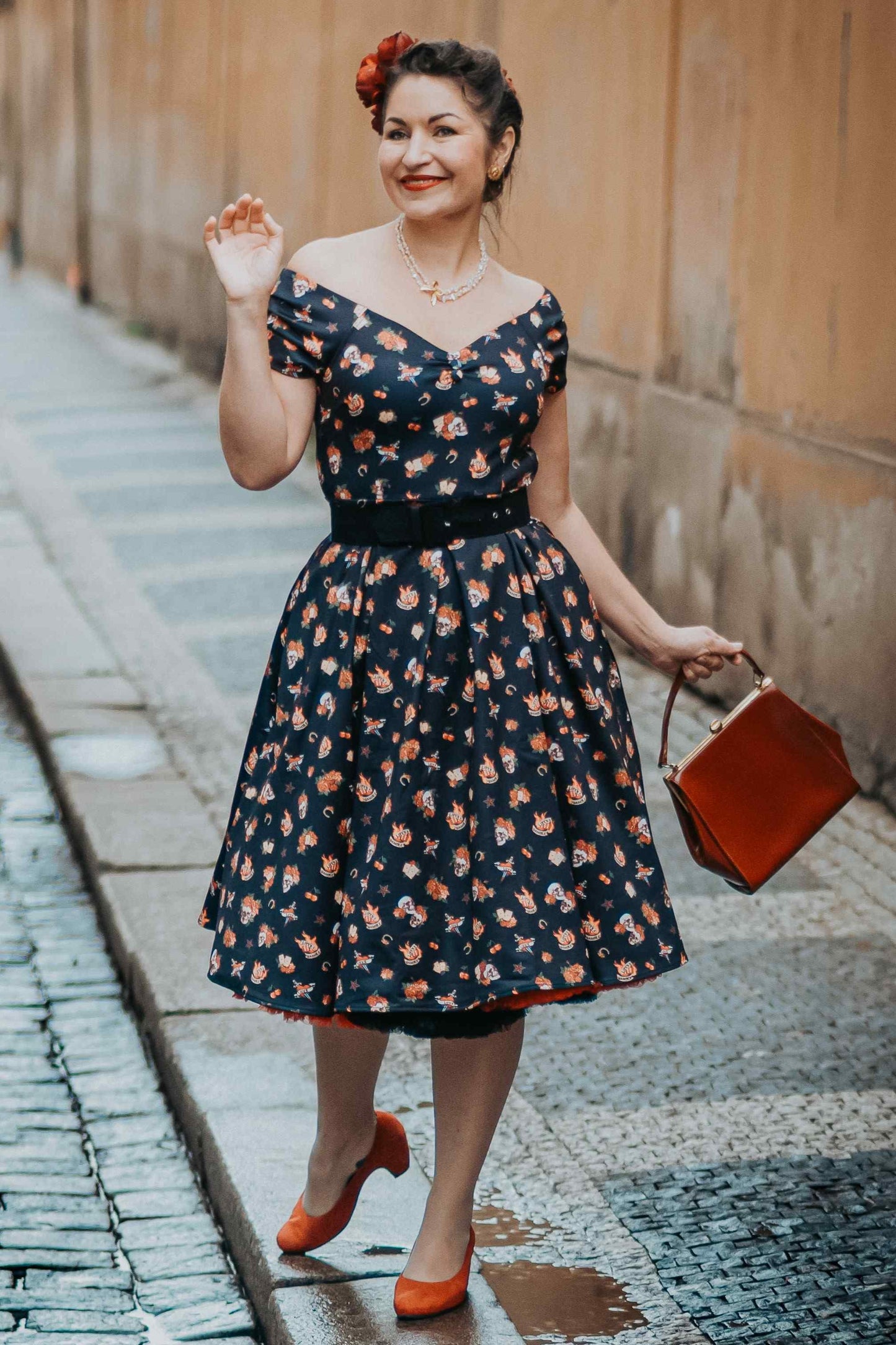 Lily Off Shoulder Rockabilly Circle Dress