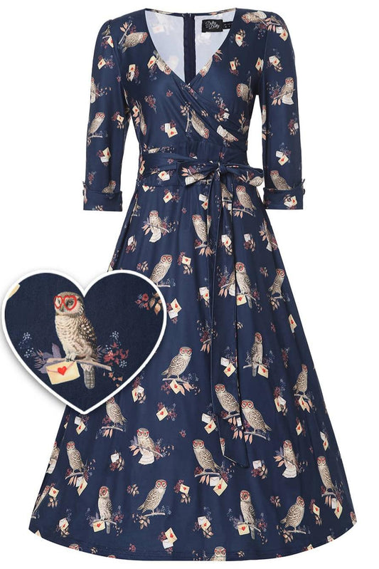 Katherine Navy Blue Owl Long Sleeved Dress