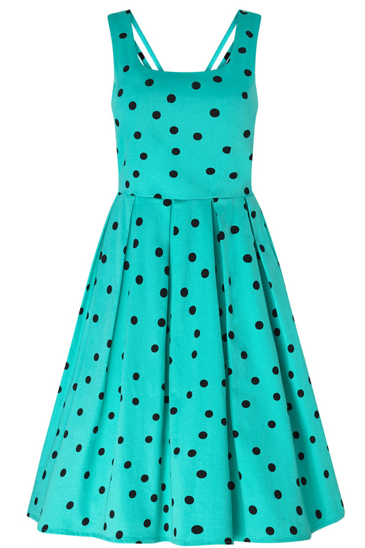 Patricia Vintage Dress Aqua & Black polka