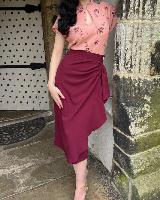 1940s Waterfall Skirt - Berry