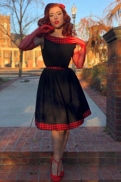 Cindy Retro Dress in Black and Red Checkered