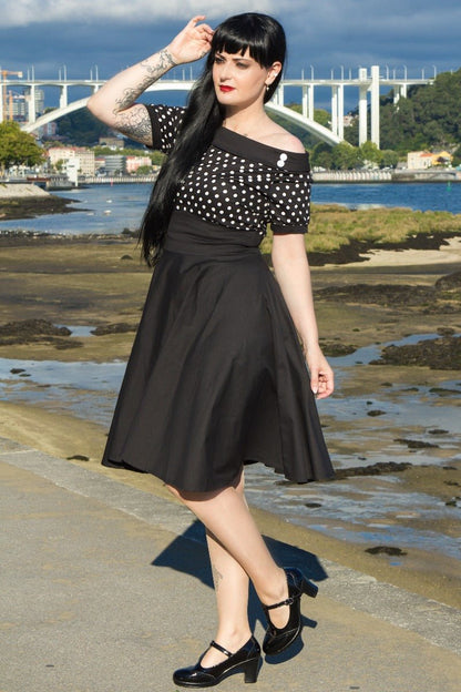 Darlene Black and White Polka Dot Swing Dress