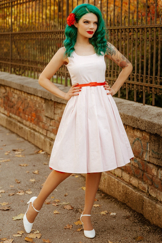 Amanda Pink Pin Striped Swing Dress
