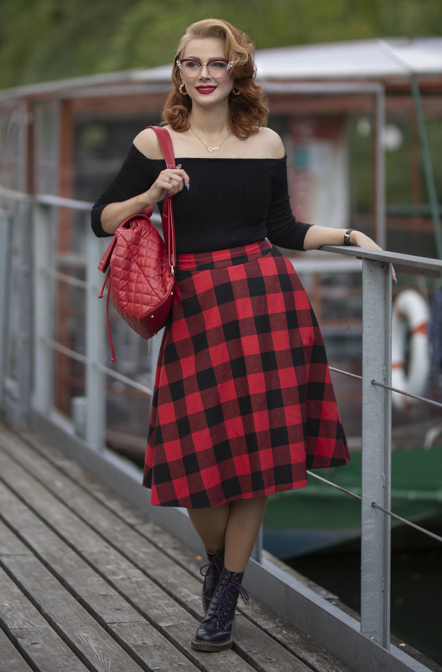 Joyce Rockabilly Red Tartan Swing Skirt