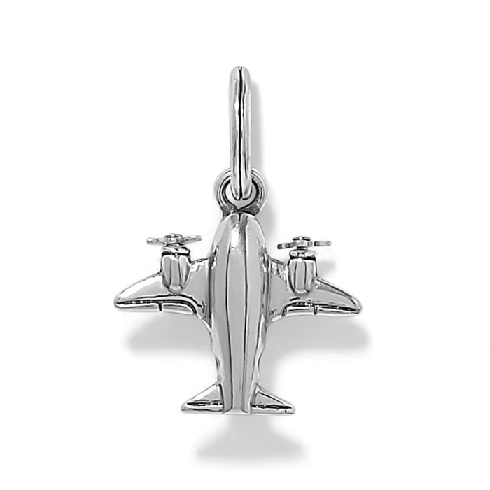 Brighton airplane charm pendant with silver-plated finish and detailed propellers on wings on a white background