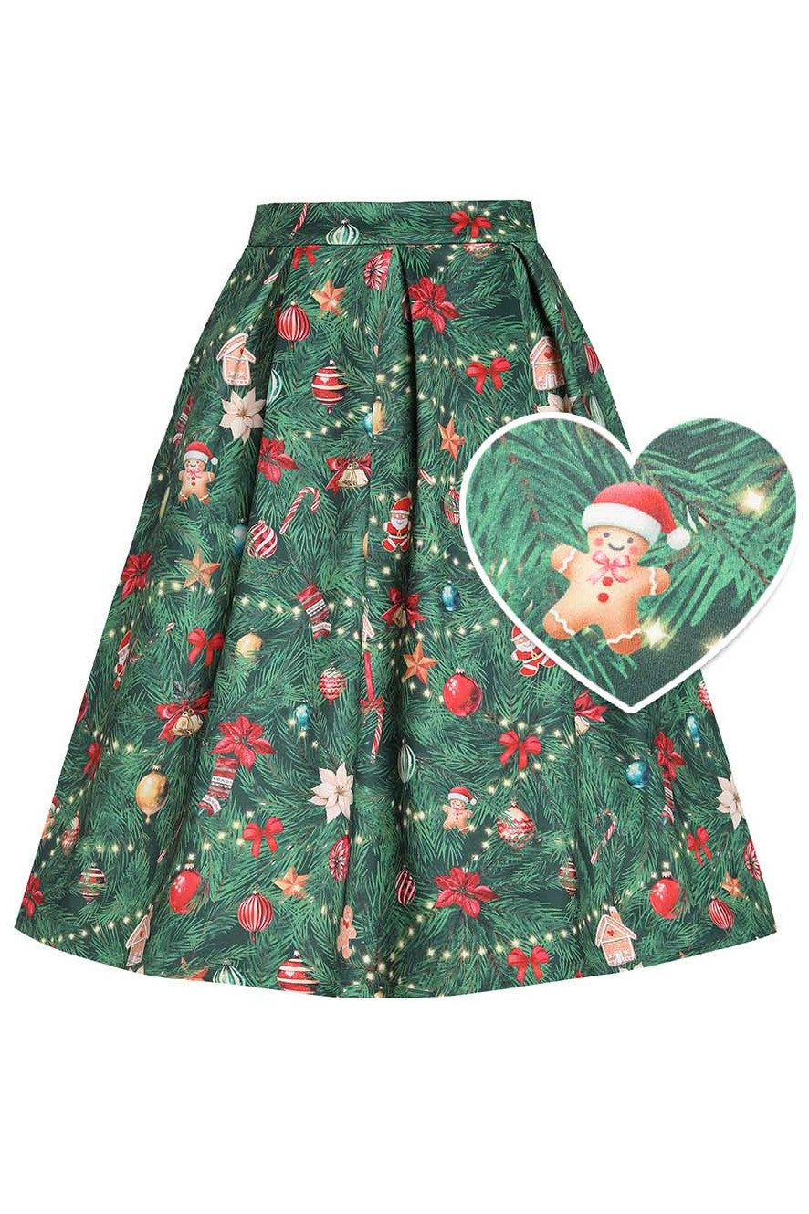 Aisley Green Christmas Tree Decorations Midi Skirt