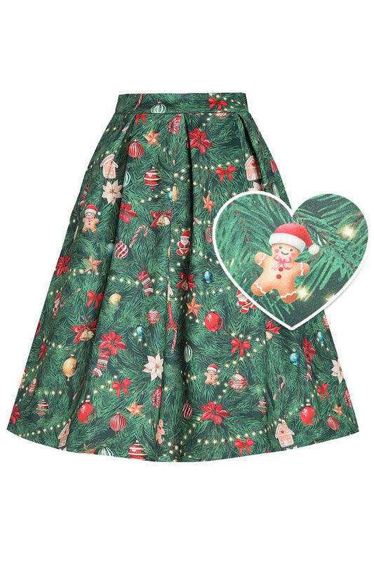 Aisley Green Christmas Tree Decorations Midi Skirt