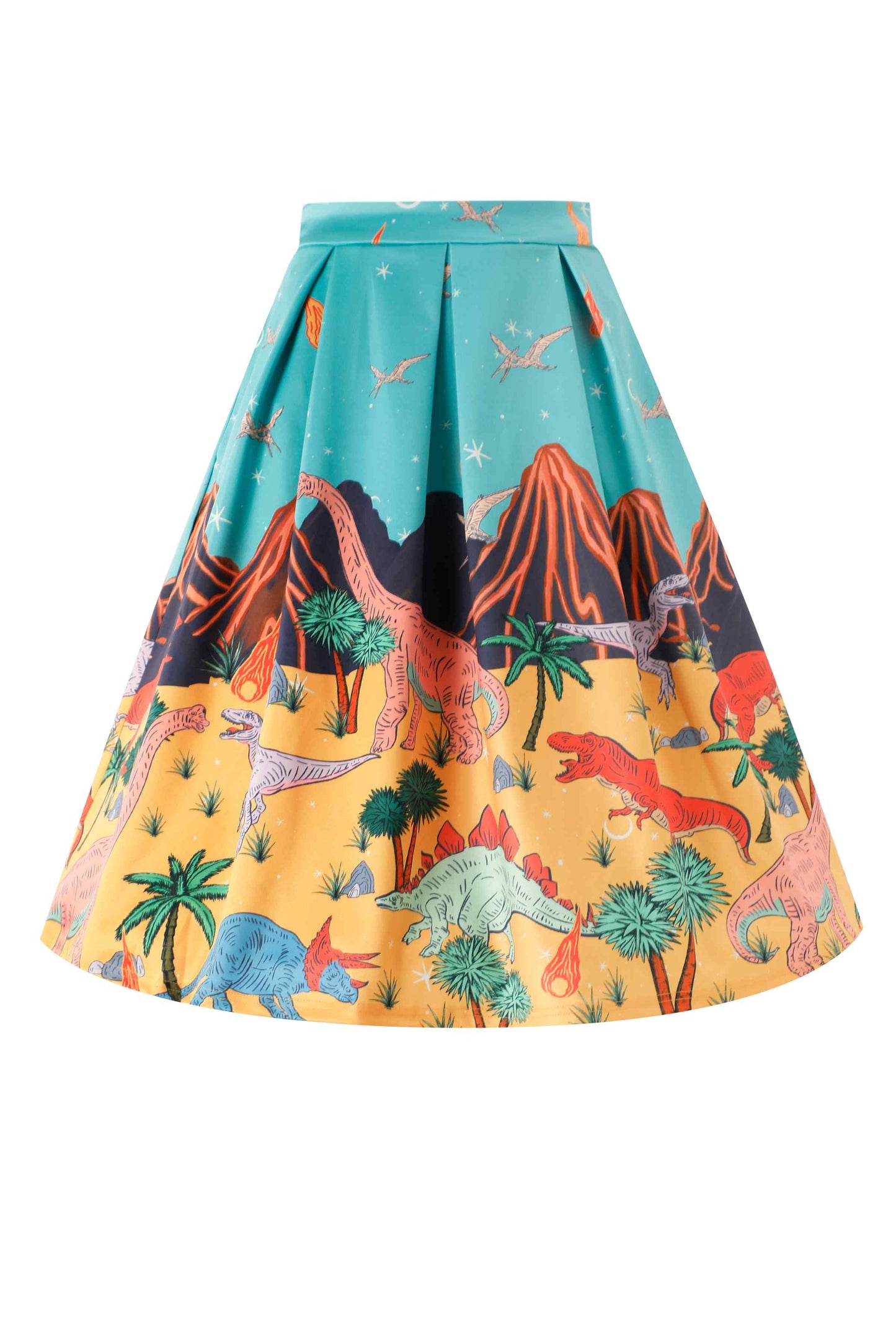 Aisley Dinosaur Extinction Pleated Midi Skirt