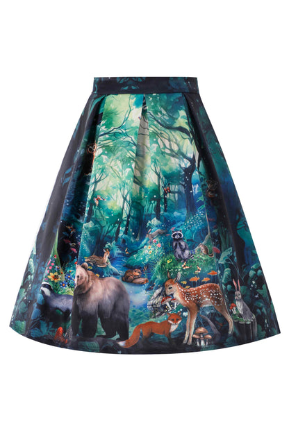 Aisley Woodland Creature Pleated Midi Skirt