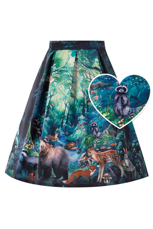 Aisley Woodland Creature Pleated Midi Skirt
