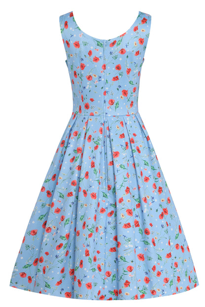 Amanda Light Blue Poppy Swing Dress
