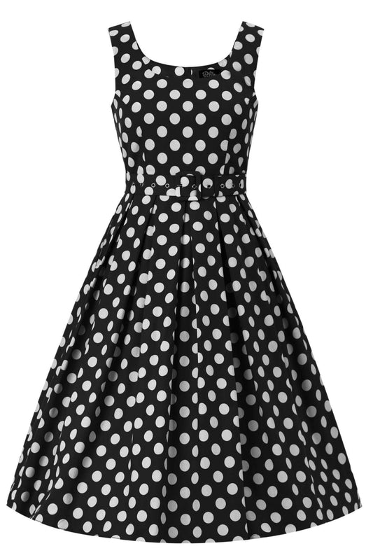 Amanda Polka Dot Flared Dress In Black