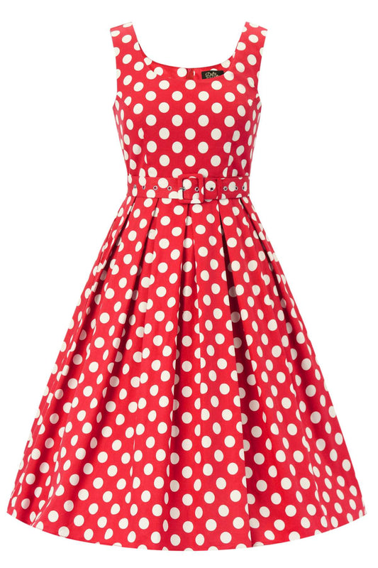 Amanda Polka Dot Flared Dress In Red