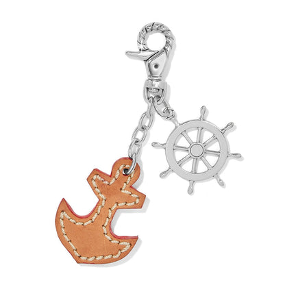 Brighton charm with tan leather anchor and silver-plated ship wheel pendant on a white background